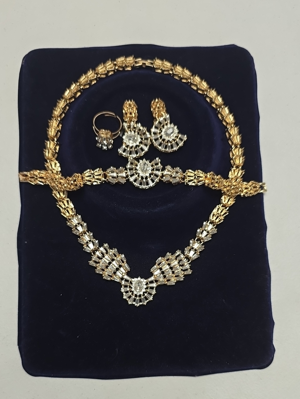 Gold-Tone Crystal Bridal Jewelry Set - Necklace Earrings Bracelet Ring